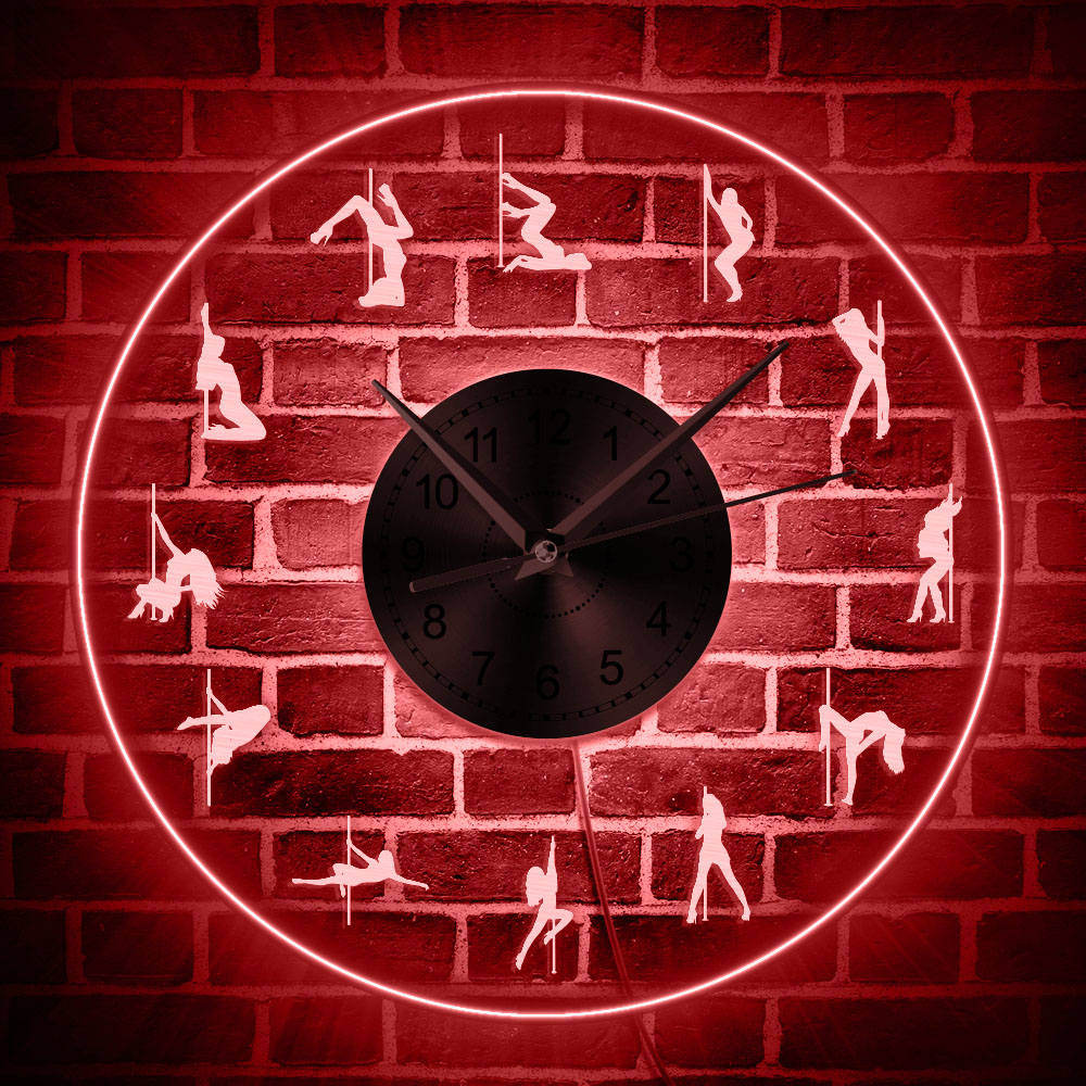 Sexy Pole Dancer Luminous Wall Clock Pole Dancing LED Neon Sign Clock Dancer Gift Steal Tube Dance Studio Wall Art Decor Light