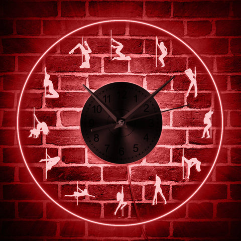 Sexy Pole Dancer Luminous Wall Clock Pole Dancing LED Neon Sign Clock Dancer Gift Steal Tube Dance Studio Wall Art Decor Light