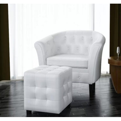 VidaXL Artificial Leather Barrel Tub Chair Armchair Club Bar Coffee Chair Single Sofa Living Room Furniture White Silver Gold