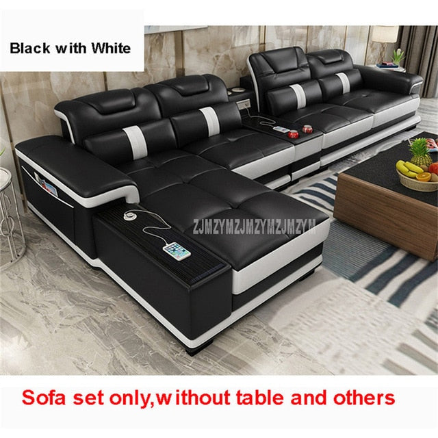 1 Set 4 Seat First Layer Real Leather Living Room Sofa Set Corner Sofa Set With Bluetooth Speaker Function Modern Home Furniture