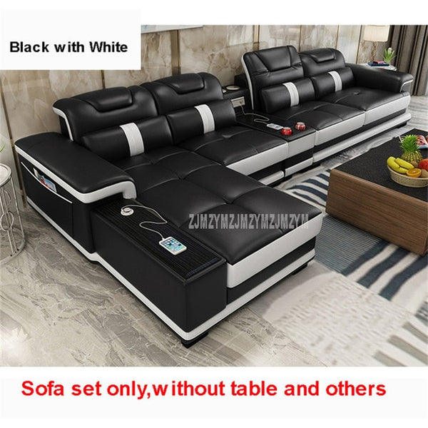 1 Set 4 Seat First Layer Real Leather Living Room Sofa Set Corner Sofa Set With Bluetooth Speaker Function Modern Home Furniture