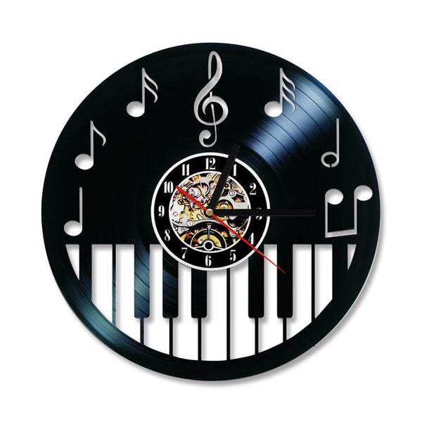 Hollow Piano Keybord Vinyl Record Clock Creative and Antique Style Black Round LED Wall Clock Music Piano Decor Art Clock