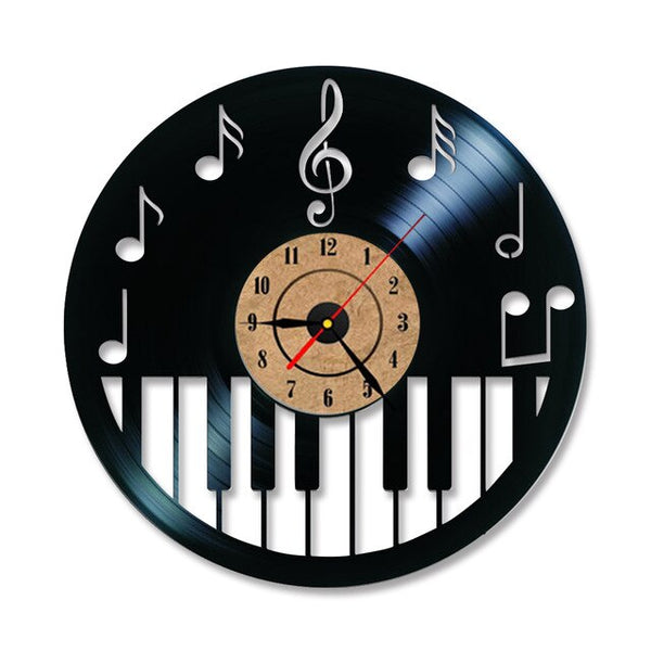 Hollow Piano Keybord Vinyl Record Clock Creative and Antique Style Black Round LED Wall Clock Music Piano Decor Art Clock