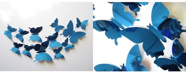 12pcs 3D Mirrors Butterfly Wall Stickers Decal Wall Art Removable Room Party Wedding Decor Home Deco Wall Sticker for Kids Room