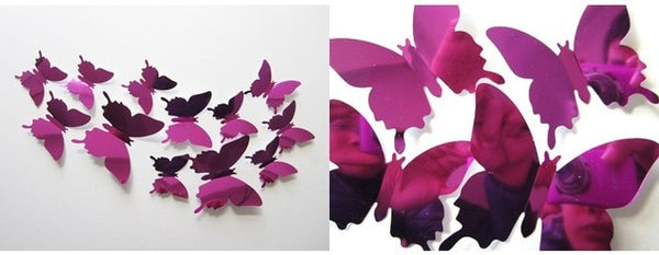 12pcs 3D Mirrors Butterfly Wall Stickers Decal Wall Art Removable Room Party Wedding Decor Home Deco Wall Sticker for Kids Room