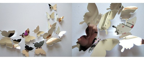 12pcs 3D Mirrors Butterfly Wall Stickers Decal Wall Art Removable Room Party Wedding Decor Home Deco Wall Sticker for Kids Room