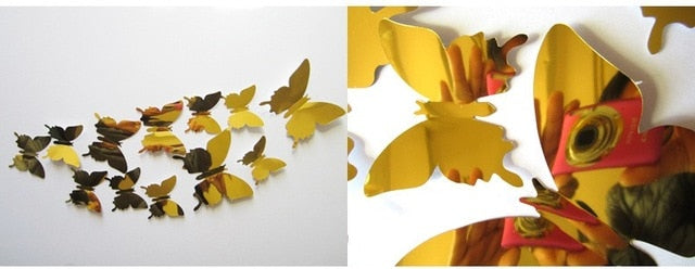 12pcs 3D Mirrors Butterfly Wall Stickers Decal Wall Art Removable Room Party Wedding Decor Home Deco Wall Sticker for Kids Room