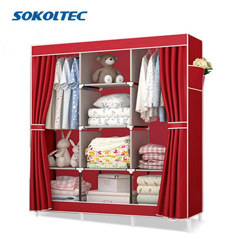 Fast Dispatch Sokoltec bedroom wardrobe floor hanger clothing storage cabinet multi purpose non-woven cloth furniture
