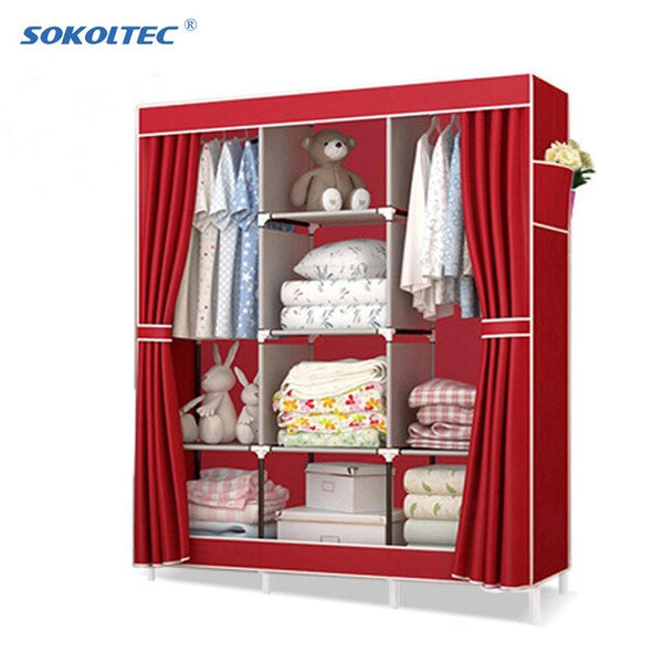 Fast Dispatch Sokoltec bedroom wardrobe floor hanger clothing storage cabinet multi purpose non-woven cloth furniture
