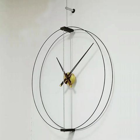 Walnut Solid Large Pointer Wall Clock Double Circle Pole Modern Nordic Creative Spanish Wall Hanging Clock