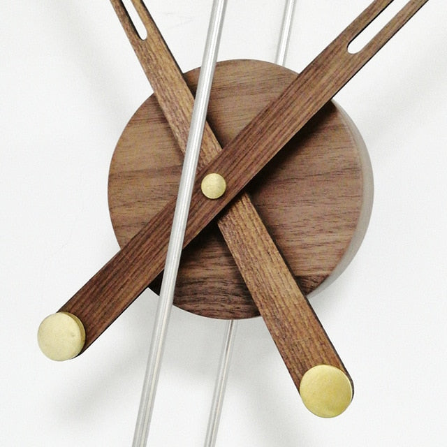 Walnut Solid Large Pointer Wall Clock Double Circle Pole Modern Nordic Creative Spanish Wall Hanging Clock
