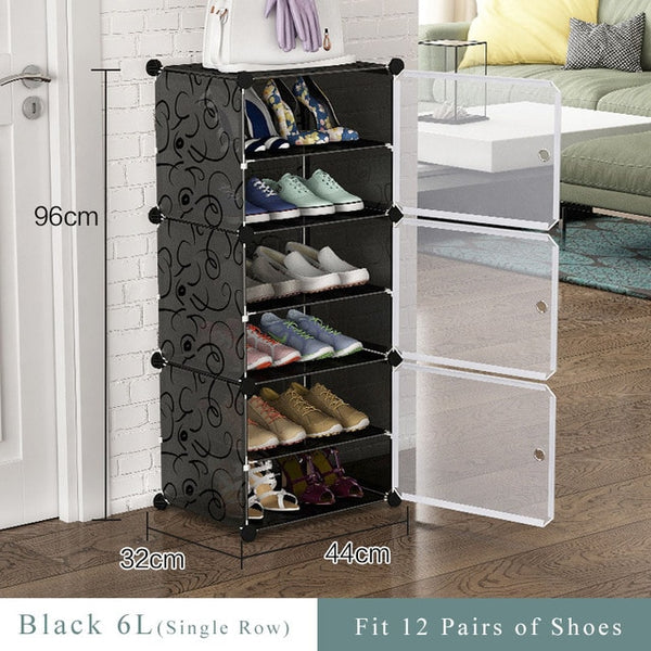 Multilayer Simple Shoe Rack Space Saving Shoes Boots Organizer Closet DIY Assembled Module Shoe Cabinet with Door Home Furniture