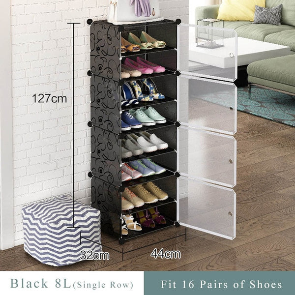 Multilayer Simple Shoe Rack Space Saving Shoes Boots Organizer Closet DIY Assembled Module Shoe Cabinet with Door Home Furniture