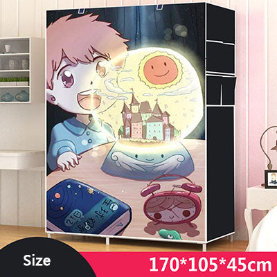 3D Cartoon Pattern Folding Cloth Wardrobe Closet Children Room Decorate Storage Cabinet Bedroom Assembly Wardrobe Home Furniture