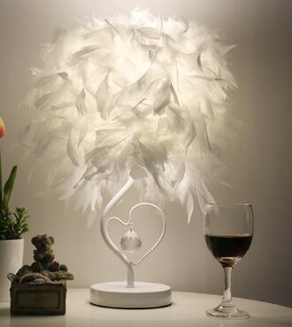 Feimefeiyou Bedside Reading Room Sitting Room Heart Shape Feather Crystal Table Lamp for bedroom Light art deco home planetarium