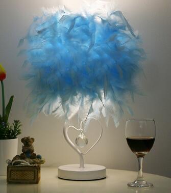 Feimefeiyou Bedside Reading Room Sitting Room Heart Shape Feather Crystal Table Lamp for bedroom Light art deco home planetarium