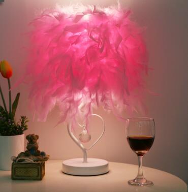 Feimefeiyou Bedside Reading Room Sitting Room Heart Shape Feather Crystal Table Lamp for bedroom Light art deco home planetarium