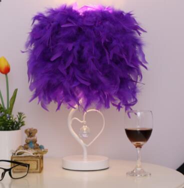 Feimefeiyou Bedside Reading Room Sitting Room Heart Shape Feather Crystal Table Lamp for bedroom Light art deco home planetarium