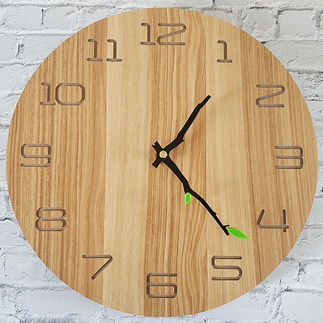 12 Inch Wall Clock Living Room Bedroom Decoration Creative Wood Grain Mute Wall Clock