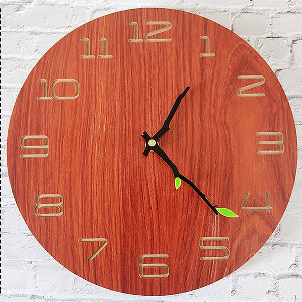 12 Inch Wall Clock Living Room Bedroom Decoration Creative Wood Grain Mute Wall Clock