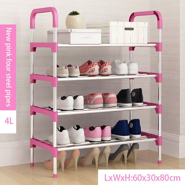Metal DIY Assembly Shoe Rack Space Saving  Shoe Shelf for Closet with Handrail Cabinet Shoes Home Furniture