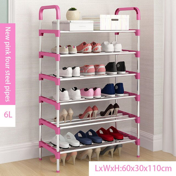 Metal DIY Assembly Shoe Rack Space Saving  Shoe Shelf for Closet with Handrail Cabinet Shoes Home Furniture