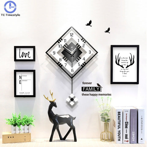 Wall Clock Living Room Swing Decorative Quartz Photo Frames Hanging Electronic Modern Design Nordic Silent Watches Bedroom Home