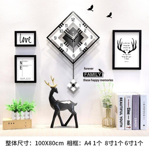 Wall Clock Living Room Swing Decorative Quartz Photo Frames Hanging Electronic Modern Design Nordic Silent Watches Bedroom Home