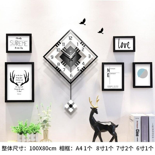 Wall Clock Living Room Swing Decorative Quartz Photo Frames Hanging Electronic Modern Design Nordic Silent Watches Bedroom Home