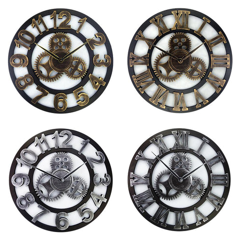 Adeeing 40CM 3D Retro Decorative Gear Shape Clock Handmade Wall Clock for Home Office Decor