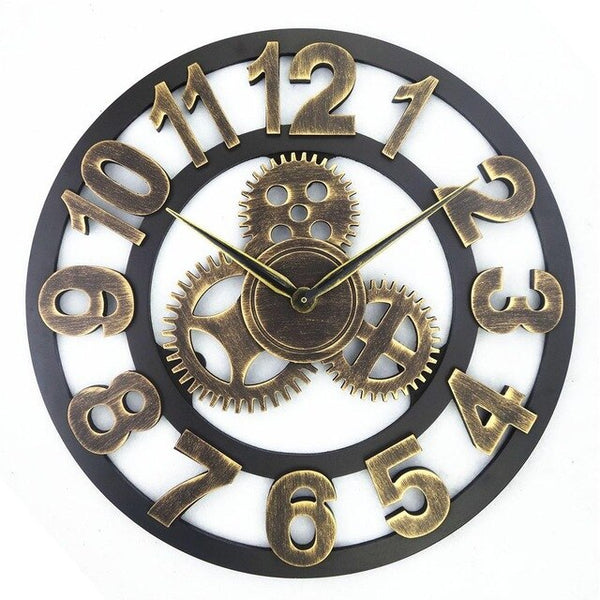 Adeeing 40CM 3D Retro Decorative Gear Shape Clock Handmade Wall Clock for Home Office Decor