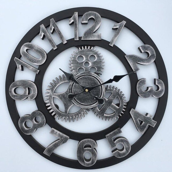 Adeeing 40CM 3D Retro Decorative Gear Shape Clock Handmade Wall Clock for Home Office Decor