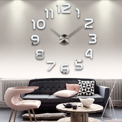new real mute wall clock watch living room needle quartz home decoration clocks acrylic mirror sticker diy