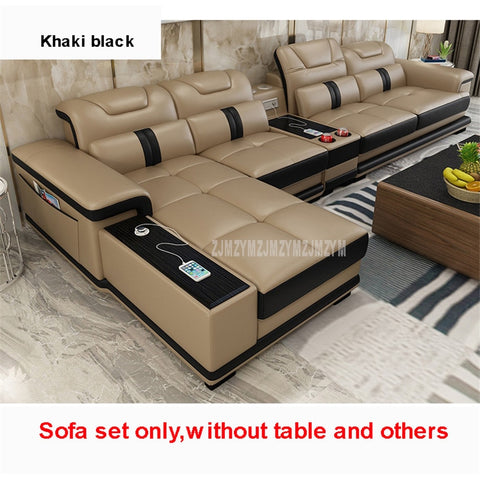 1 Set 4 Seat First Layer Real Leather Living Room Sofa Set Corner Sofa Set With Bluetooth Speaker Function Modern Home Furniture