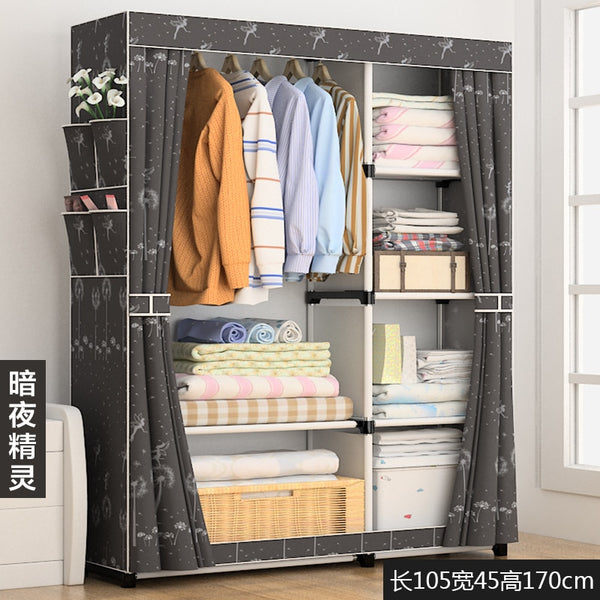 Multi-purpose Wardrobe Closet Portable Folding Assembly Steel Tube Reinforcement Steel Frame Clothing Storage Cabinet Furniture