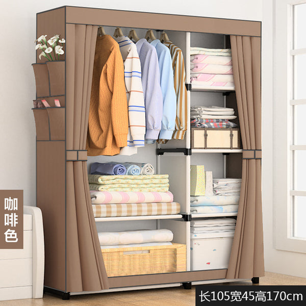Multi-purpose Wardrobe Closet Portable Folding Assembly Steel Tube Reinforcement Steel Frame Clothing Storage Cabinet Furniture