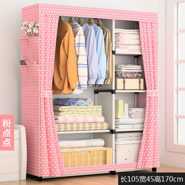 Multi-purpose Wardrobe Closet Portable Folding Assembly Steel Tube Reinforcement Steel Frame Clothing Storage Cabinet Furniture