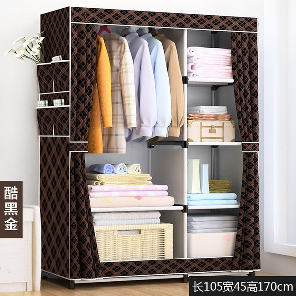 Multi-purpose Wardrobe Closet Portable Folding Assembly Steel Tube Reinforcement Steel Frame Clothing Storage Cabinet Furniture