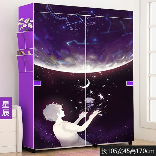 Multi-purpose Wardrobe Closet Portable Folding Assembly Steel Tube Reinforcement Steel Frame Clothing Storage Cabinet Furniture