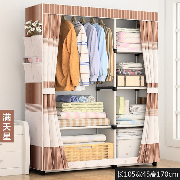 Multi-purpose Wardrobe Closet Portable Folding Assembly Steel Tube Reinforcement Steel Frame Clothing Storage Cabinet Furniture